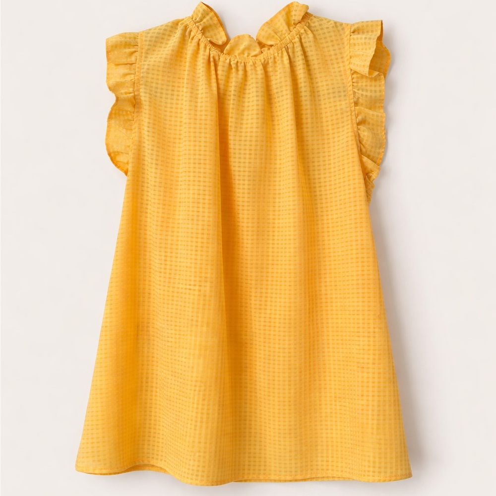 Who What Wear Yellow Gingham Ruffle Neck Tank Top Sleeveless Blouse Sz M